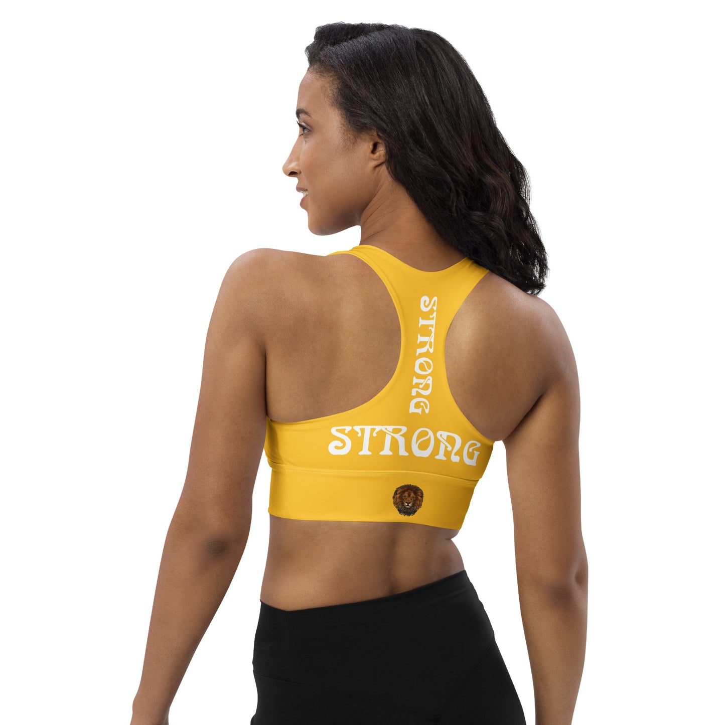 “STRONG”Yellow Longline Sports Bra W/White Font