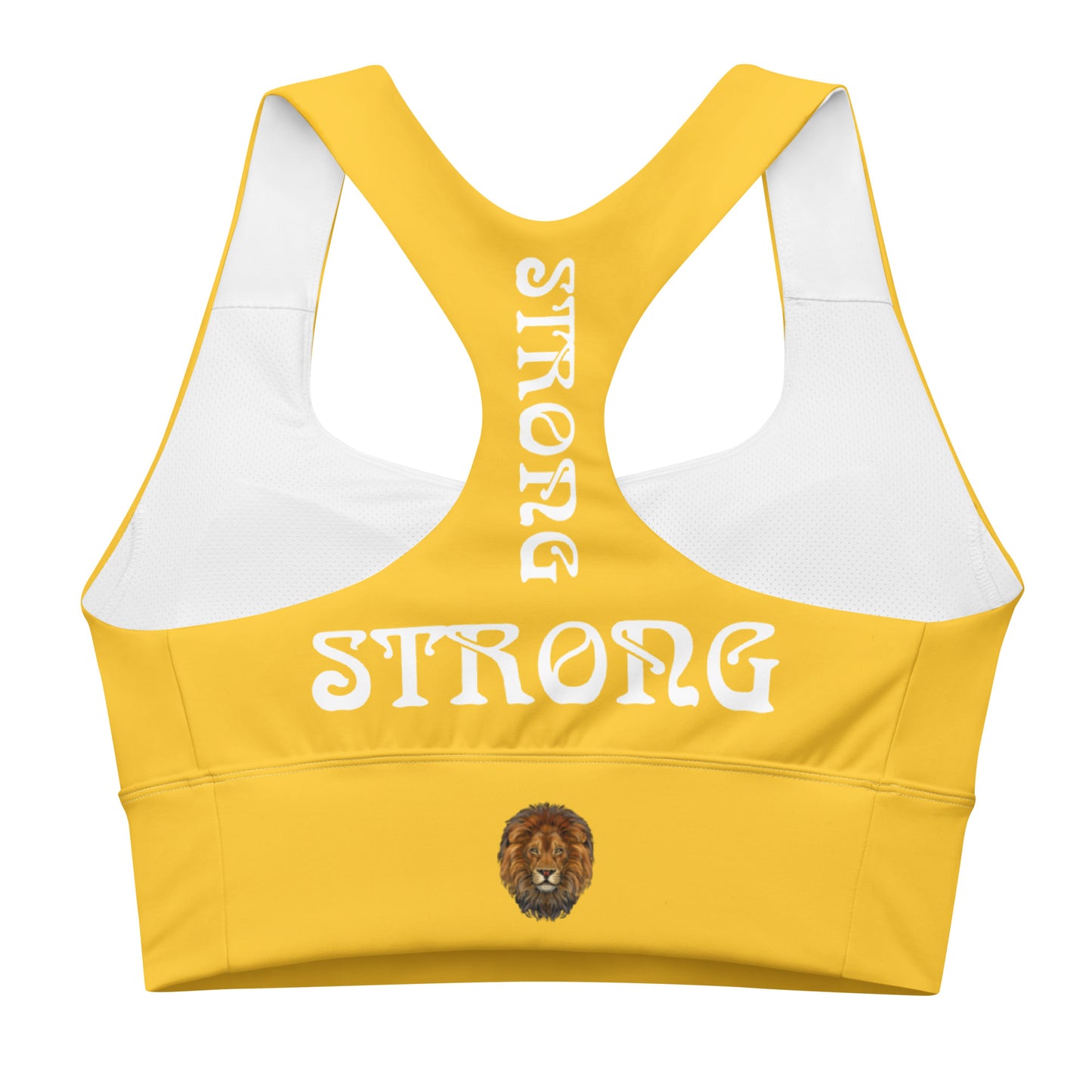 “STRONG”Yellow Longline Sports Bra W/White Font