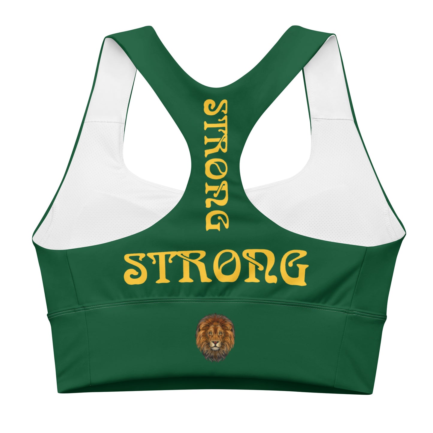 “STRONG”Green Longline Sports Bra W/Yellow Font