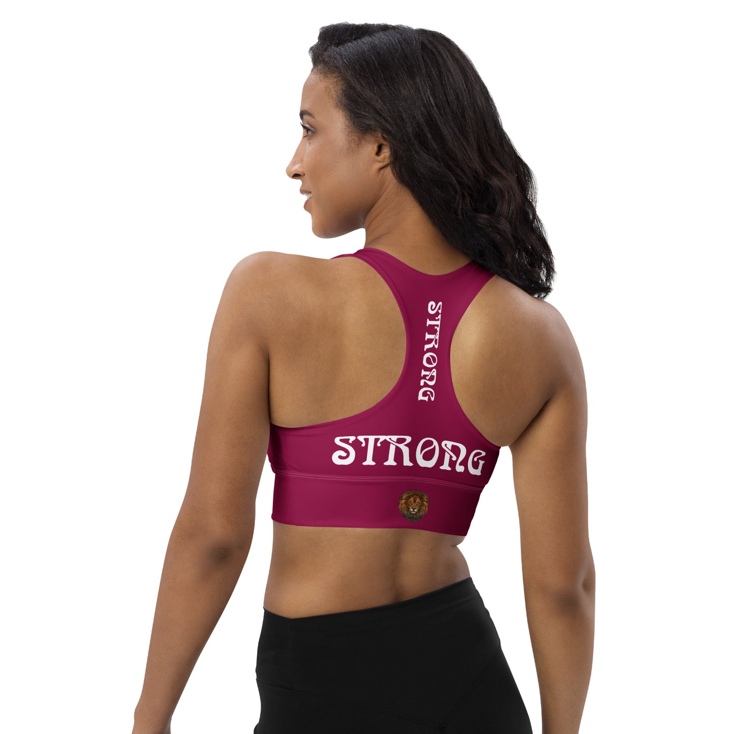 “STRONG”Burgundy Longline Sports Bra W/White Font