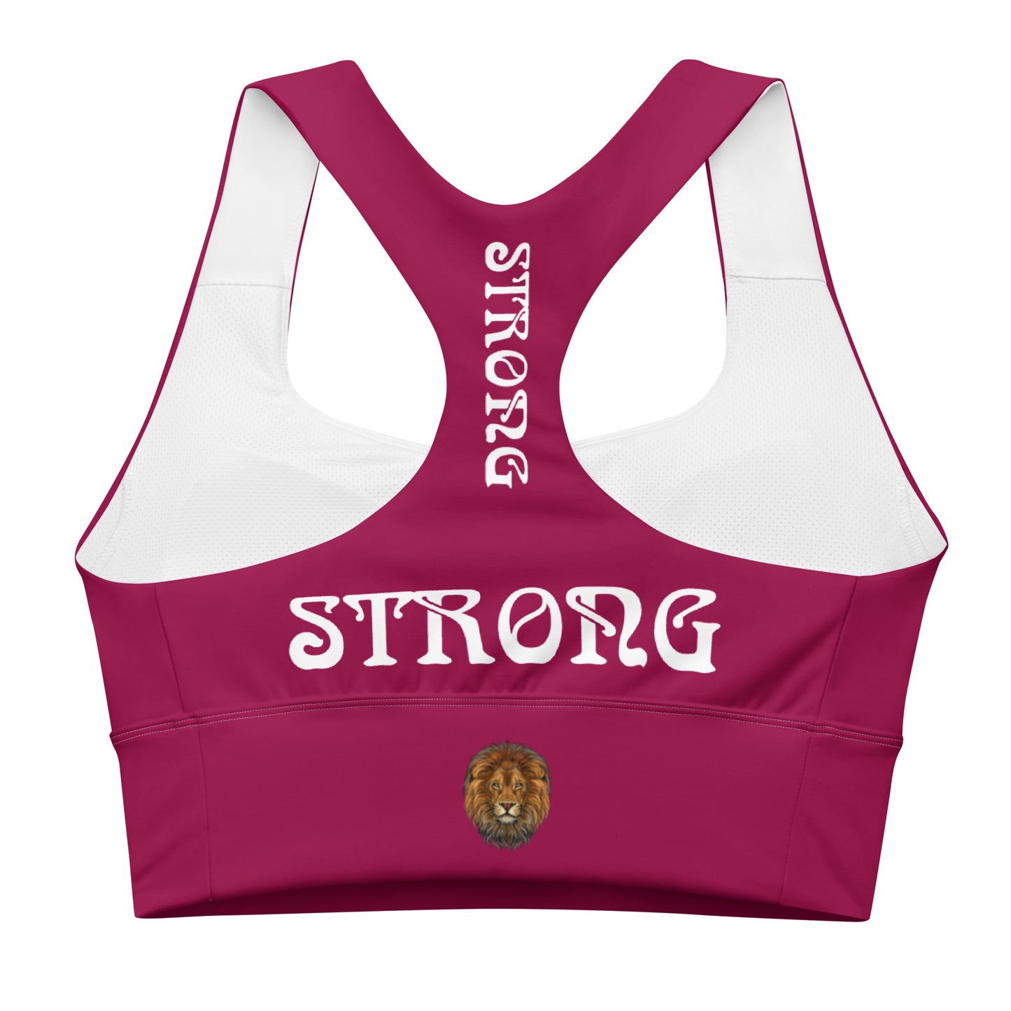 “STRONG”Burgundy Longline Sports Bra W/White Font