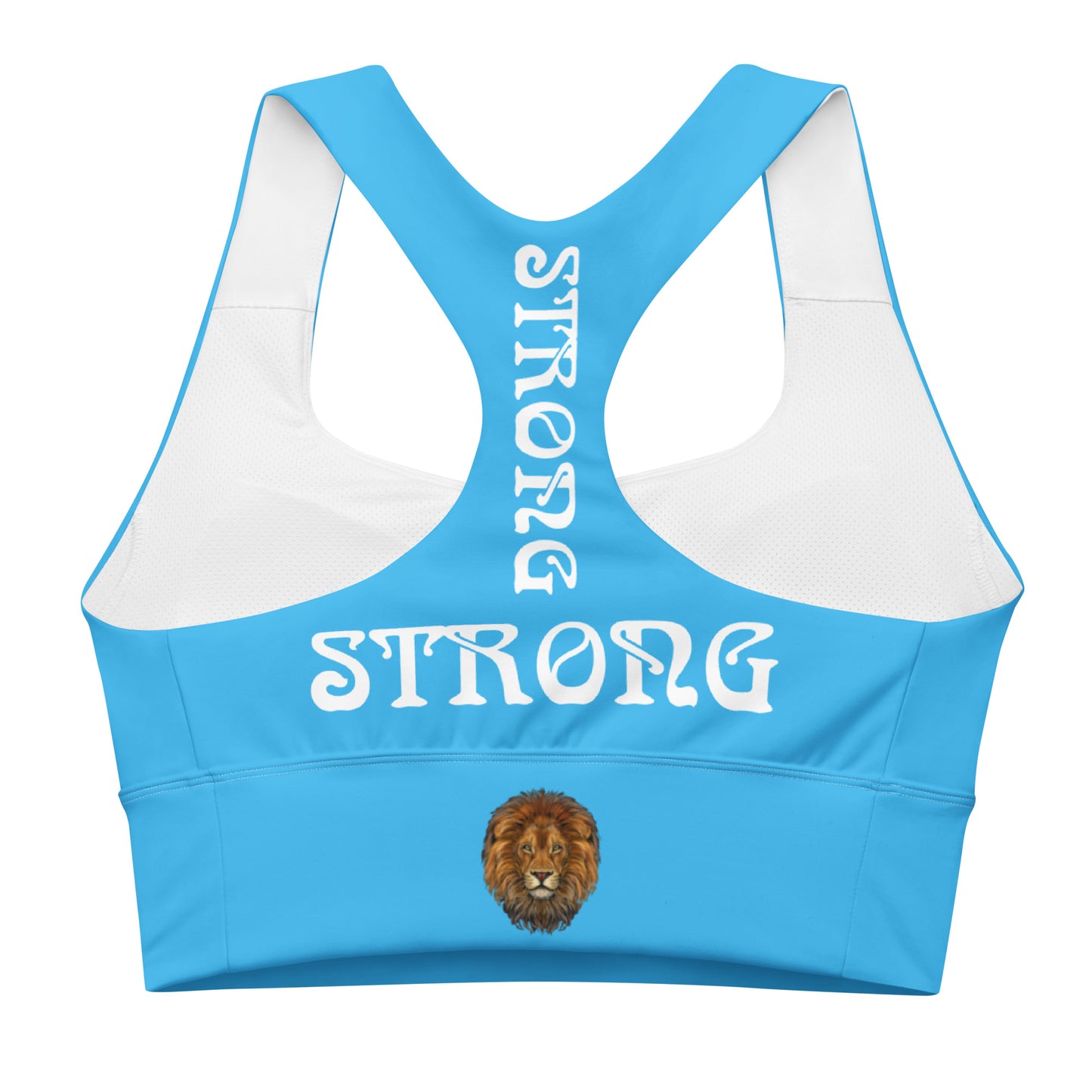 “STRONG”SkyBlue Longline Sports Bra W/White Font