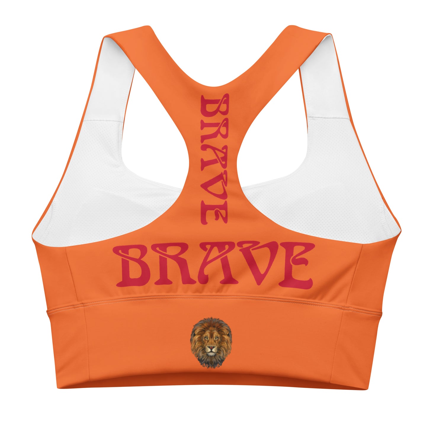 “BRAVE”Orange Longline Sports Bra W/Red Font