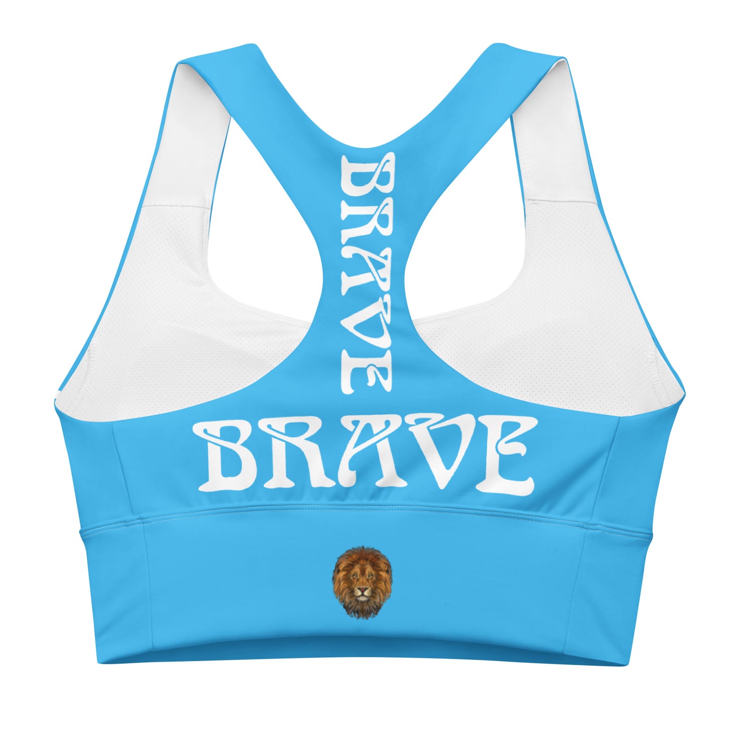 “BRAVE” SkyBlue Longline Sports Bra W/White Font