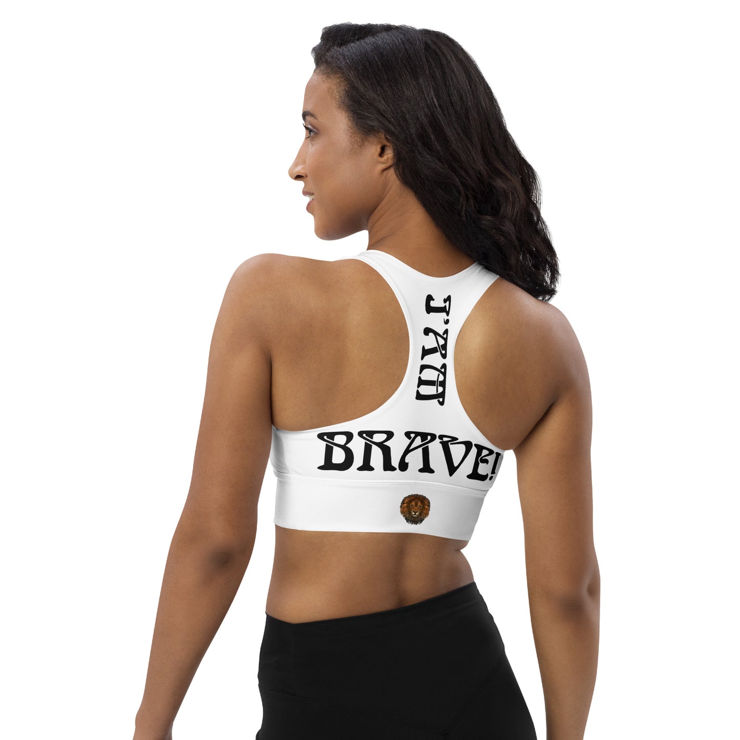 “I’AM BRAVE!” White Longline Sports Bra W/Black Font