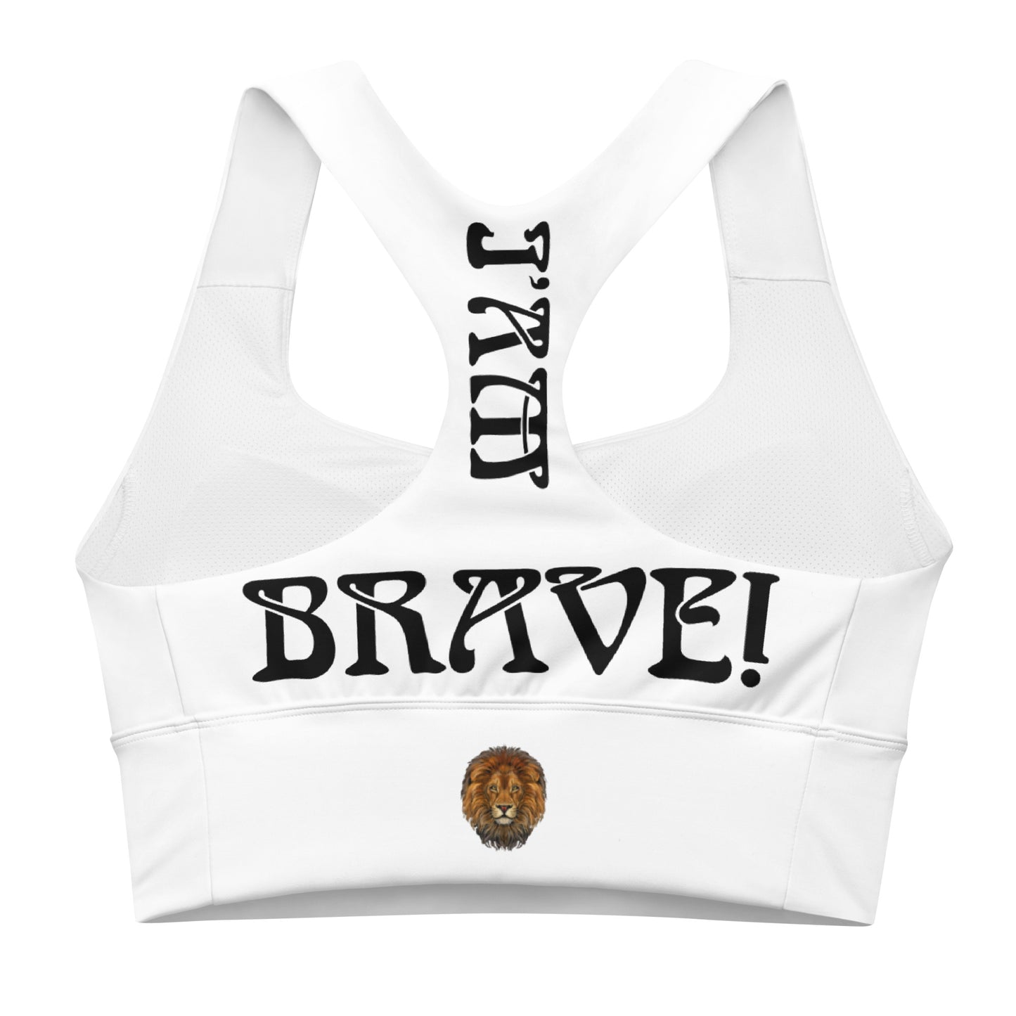 “I’AM BRAVE!” White Longline Sports Bra W/Black Font