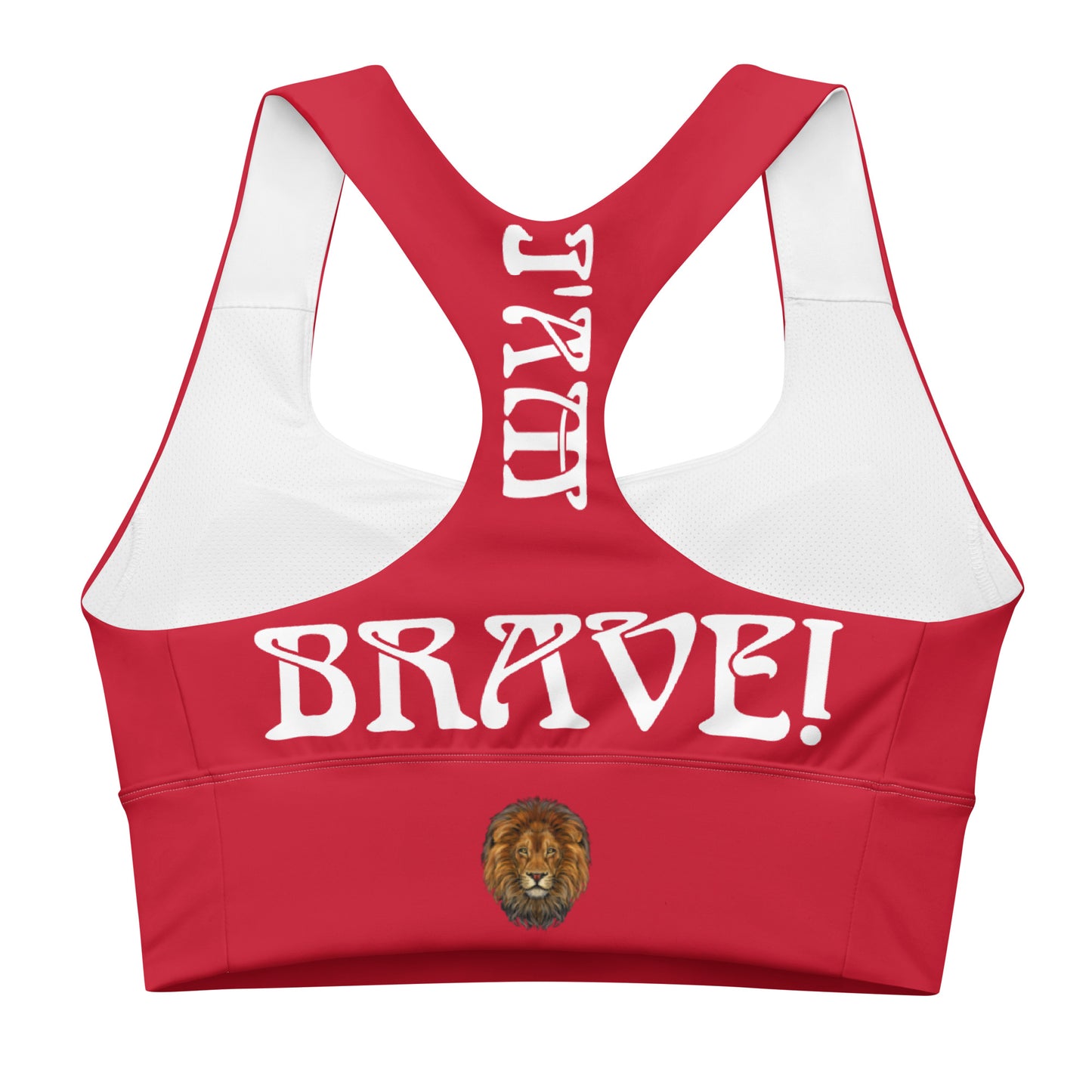 “I’AM BRAVE!” Red Longline Sports Bra W/White Font