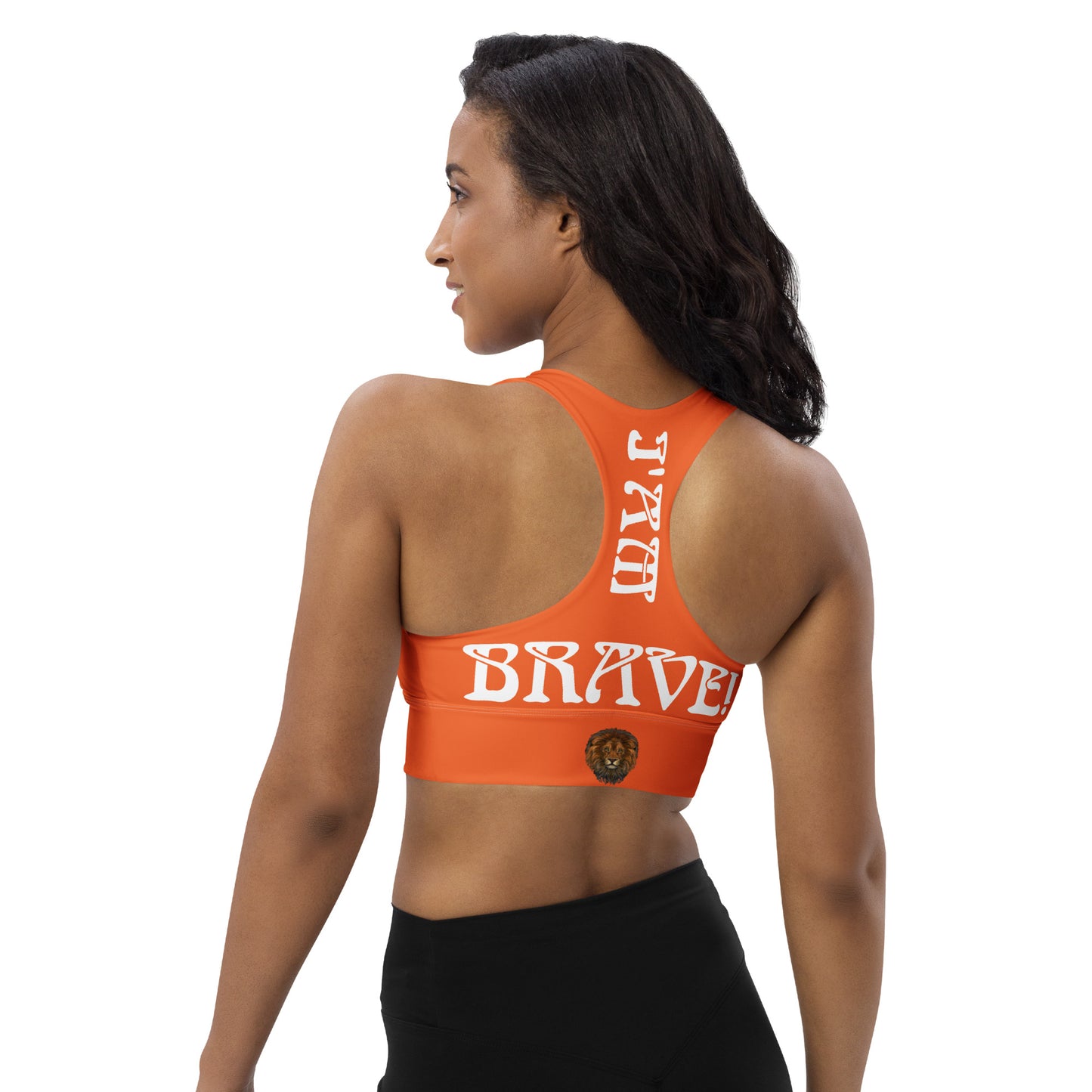 “I’AM BRAVE!” Orange Longline Sports Bra W/White Font