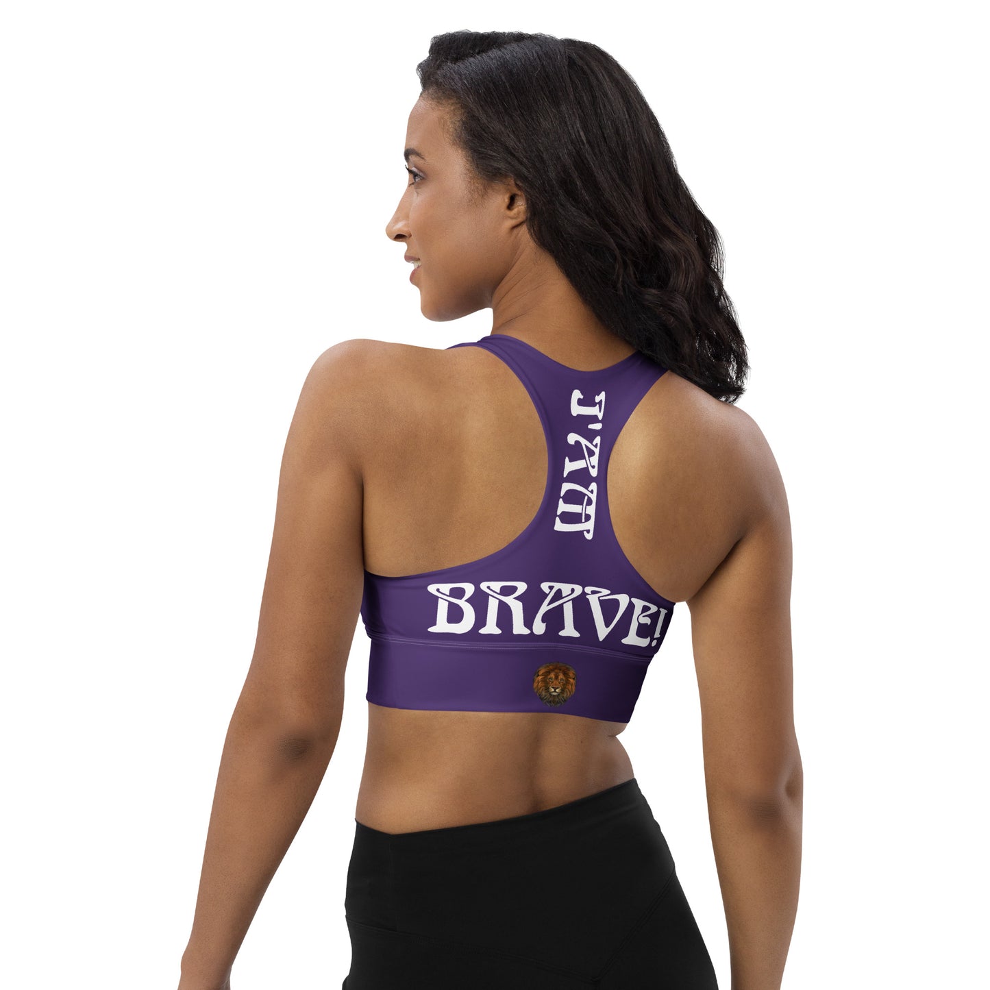 “I’AM BRAVE!” Purple Longline Sports Bra W/White Font