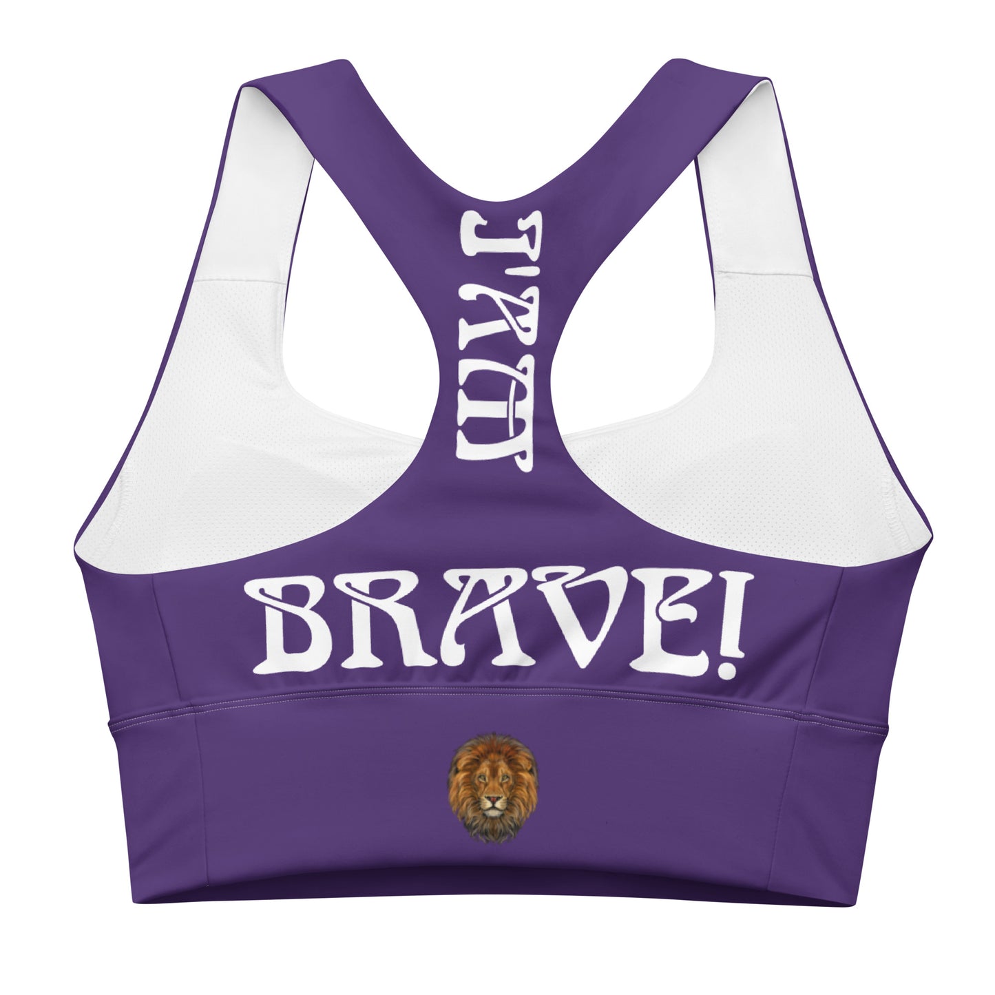 “I’AM BRAVE!” Purple Longline Sports Bra W/White Font