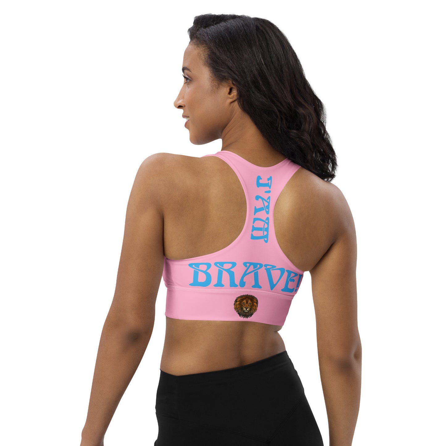 “I’AM BRAVE!” Cotton Candy Longline Sports Bra W/SkyBlue Font