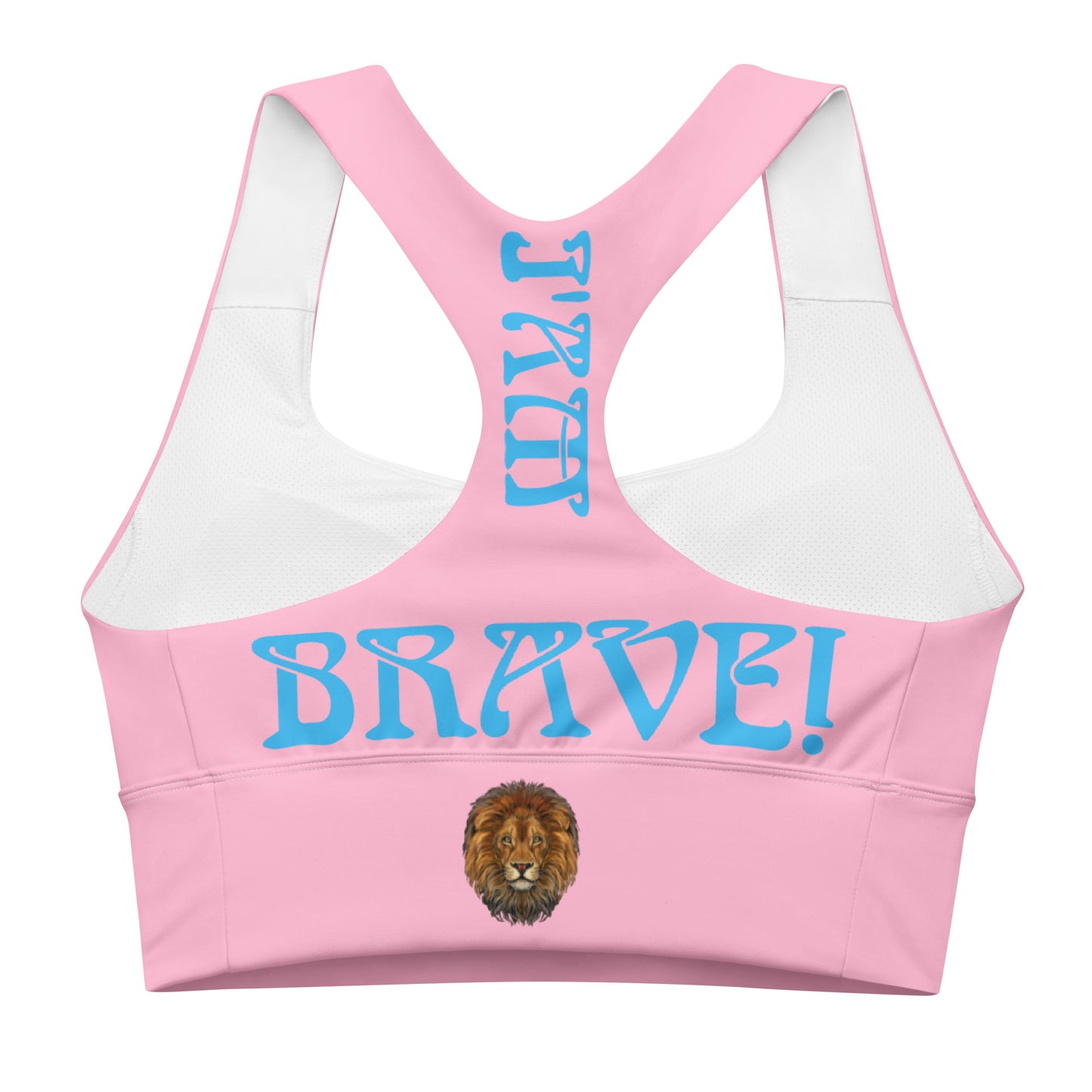 “I’AM BRAVE!” Cotton Candy Longline Sports Bra W/SkyBlue Font