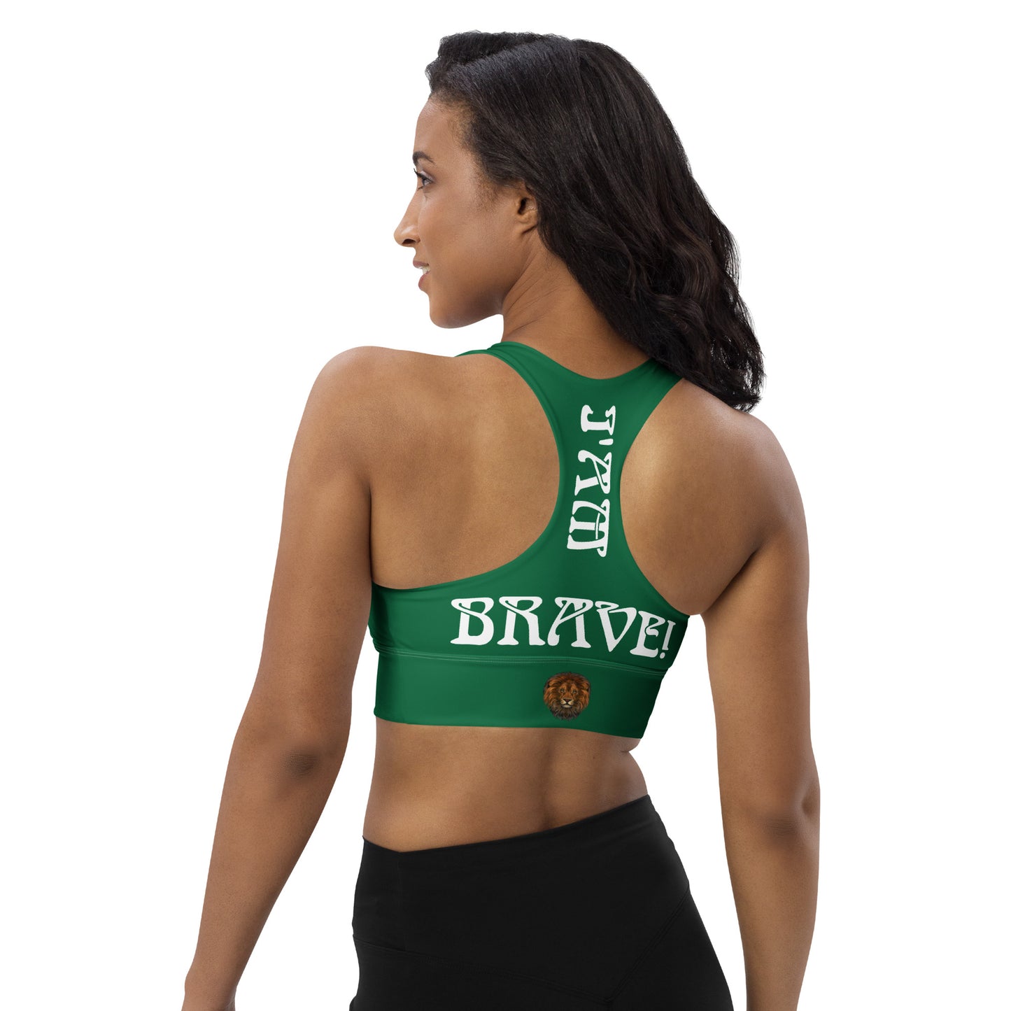 “I’AM BRAVE!” Green Longline Sports Bra W/White Font