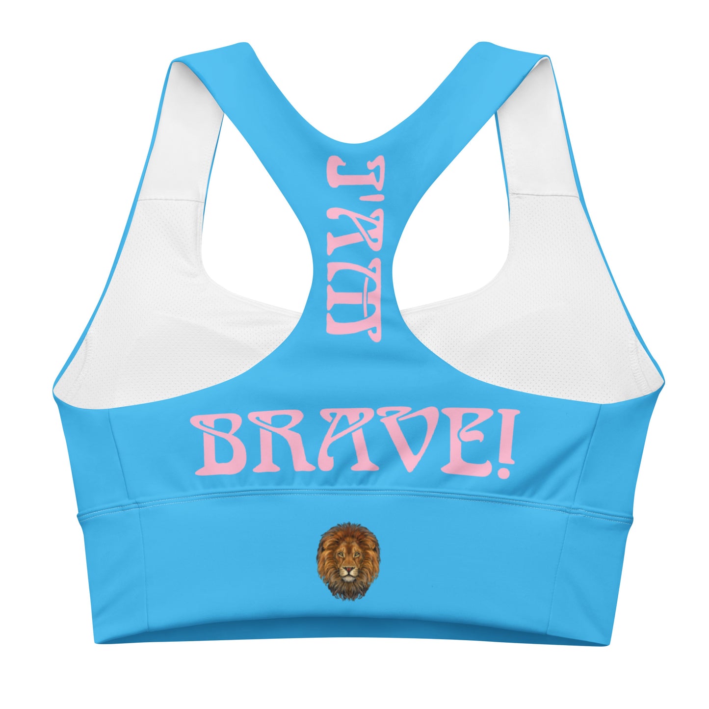 “I’AM BRAVE!” SkyBlue Longline Sports Bra W/Cotton Candy Font