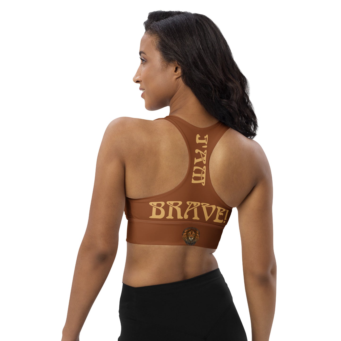 “I’AM BRAVE!” Brown Longline Sports Bra W/Fawn Font