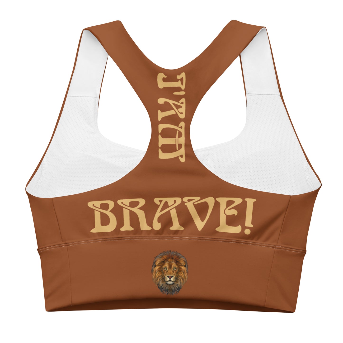 “I’AM BRAVE!” Brown Longline Sports Bra W/Fawn Font