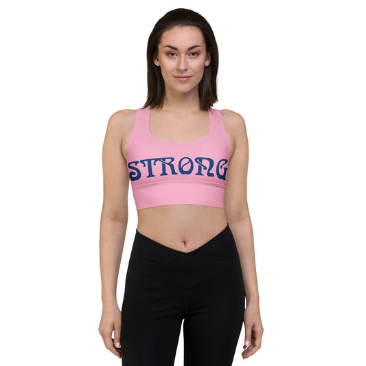 “STRONG”Cotton Candy Longline Sports Bra W/Purple Font