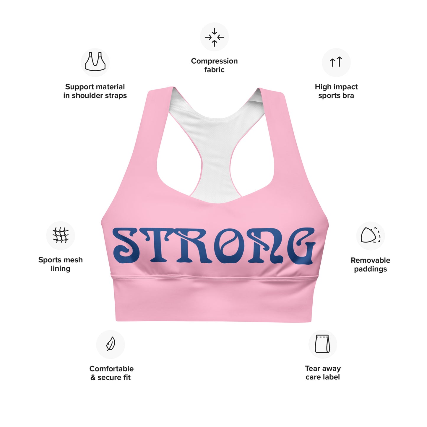 “STRONG”Cotton Candy Longline Sports Bra W/Purple Font