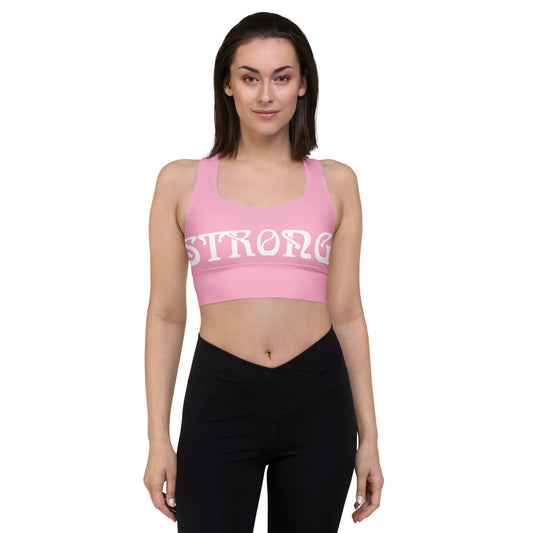 “STRONG” Cotton Candy Longline Sports Bra W/White Font