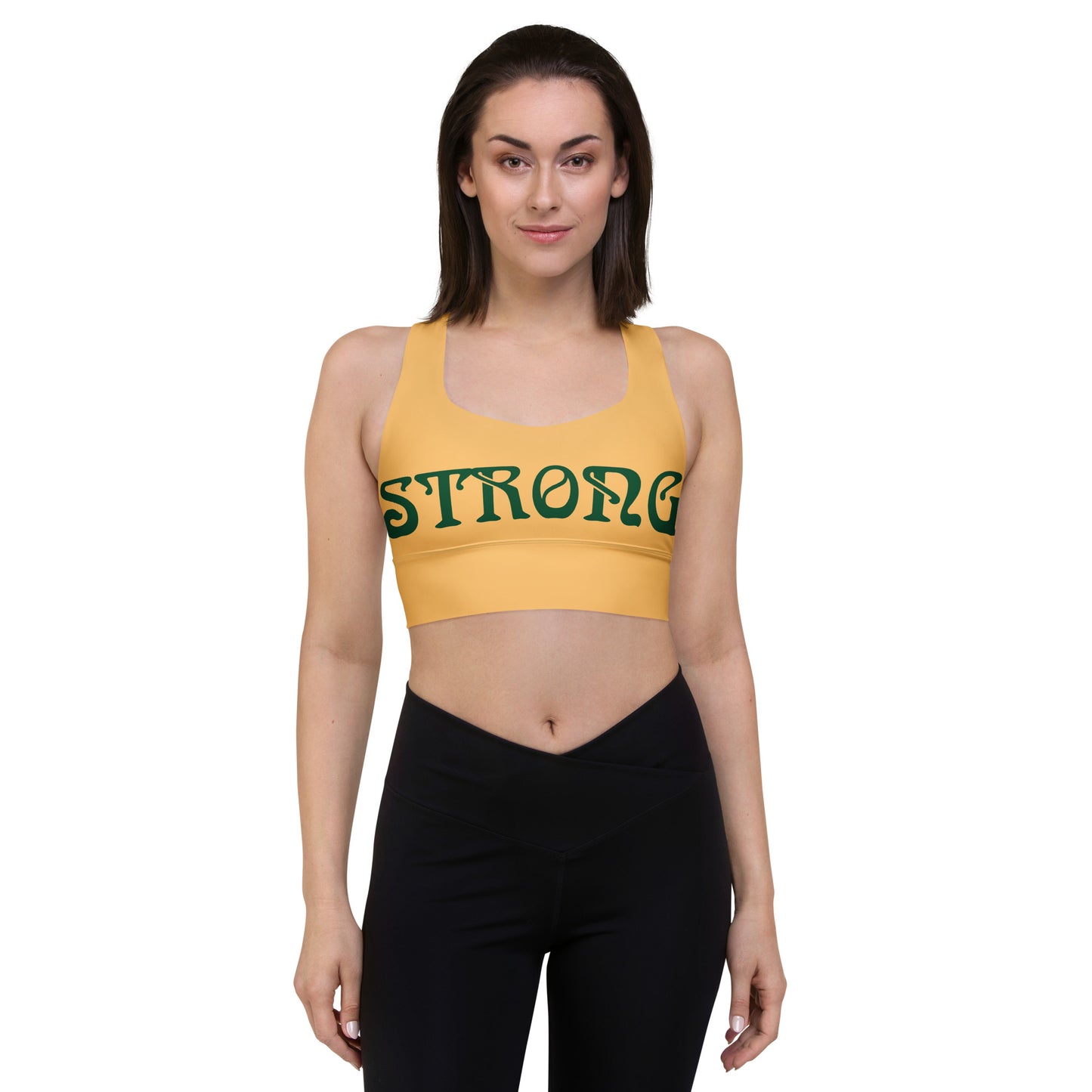 “STRONG”Chardonnay Longline Sports Bra W/Green Font