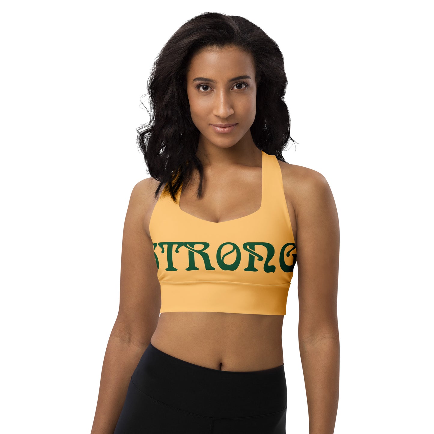 “STRONG”Chardonnay Longline Sports Bra W/Green Font