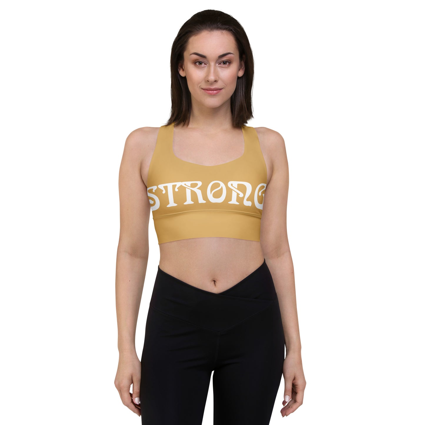 “STRONG” Fawn Longline Sports Bra W/White Font