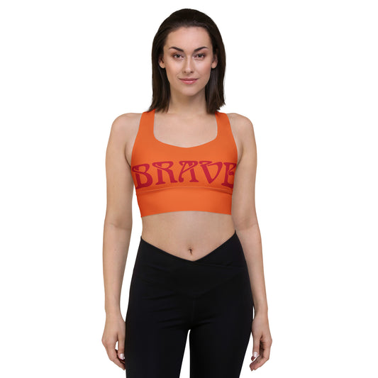 “BRAVE”Orange Longline Sports Bra W/Red Font