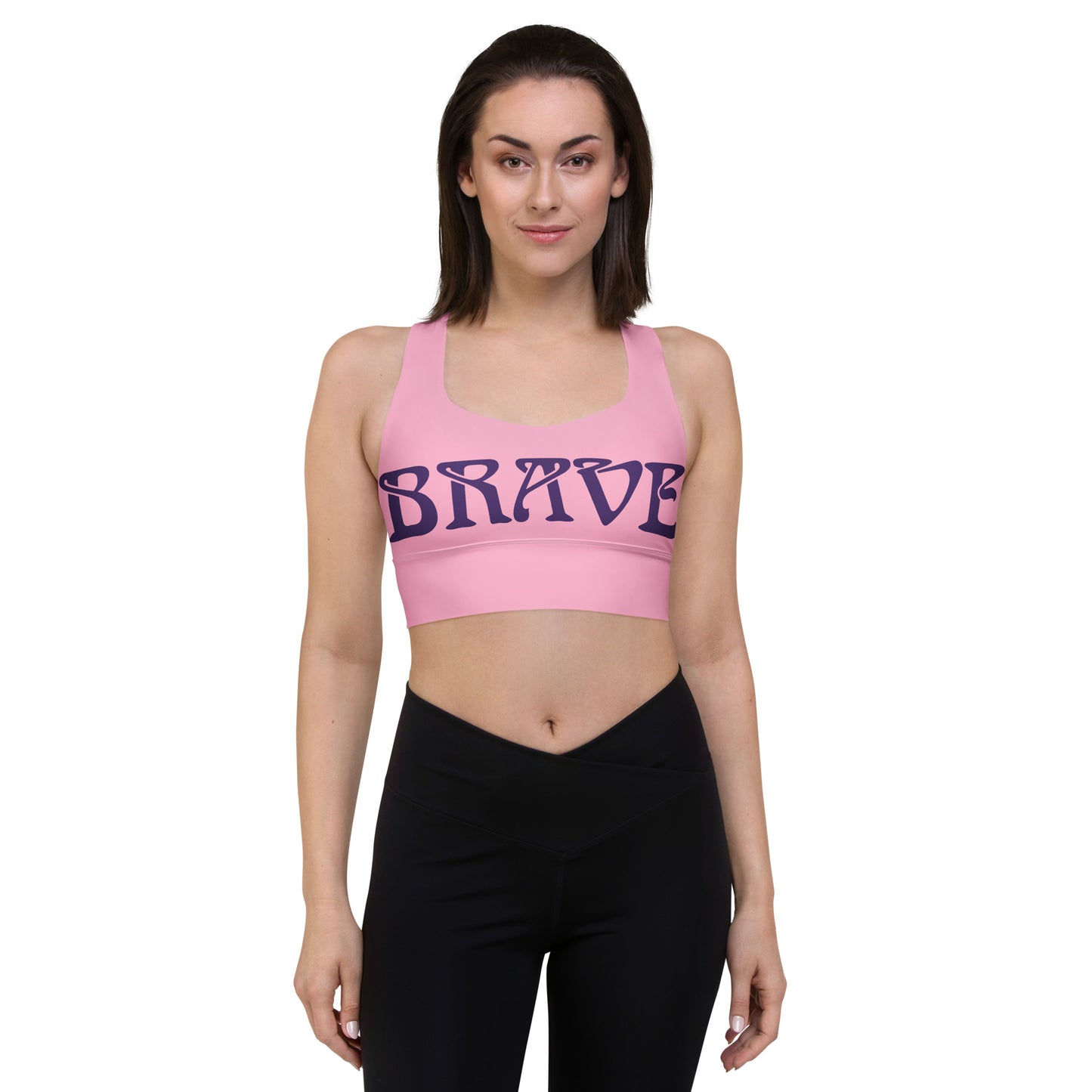 “BRAVE” Cotton Candy Longline Sports Bra W/Purple Font