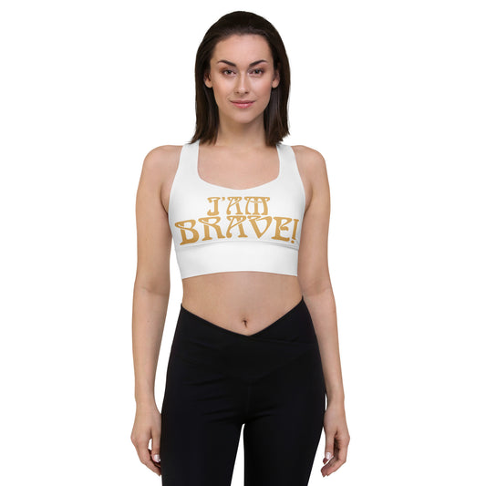 “I’AM BRAVE!” White Longline Sports Bra W/Fawn Font