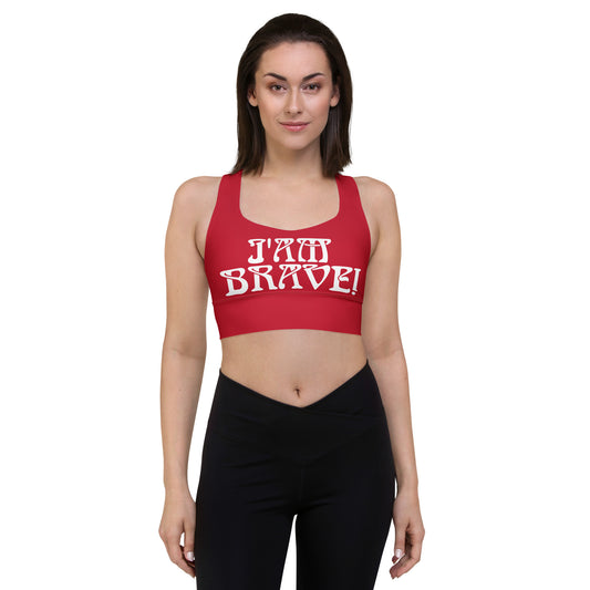 “I’AM BRAVE!” Red Longline Sports Bra W/White Font