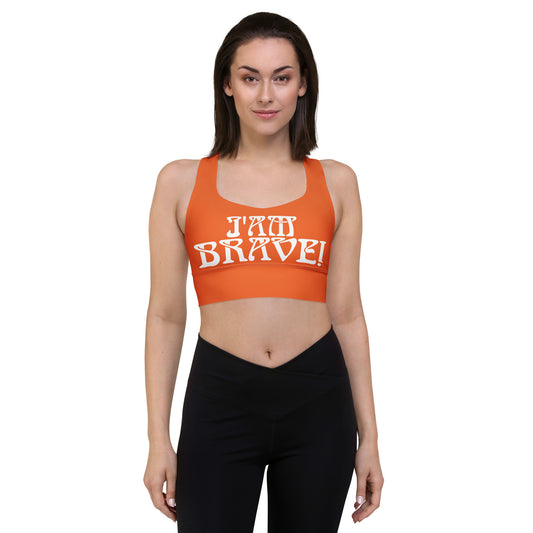 “I’AM BRAVE!” Orange Longline Sports Bra W/White Font