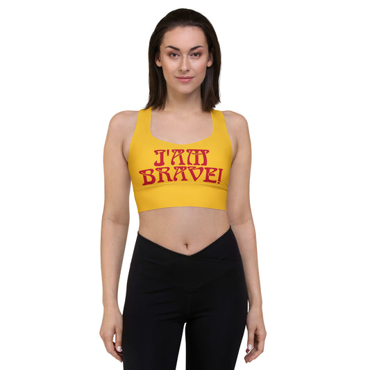 “I’AM BRAVE!” Yellow Longline Sports Bra W/Red Font