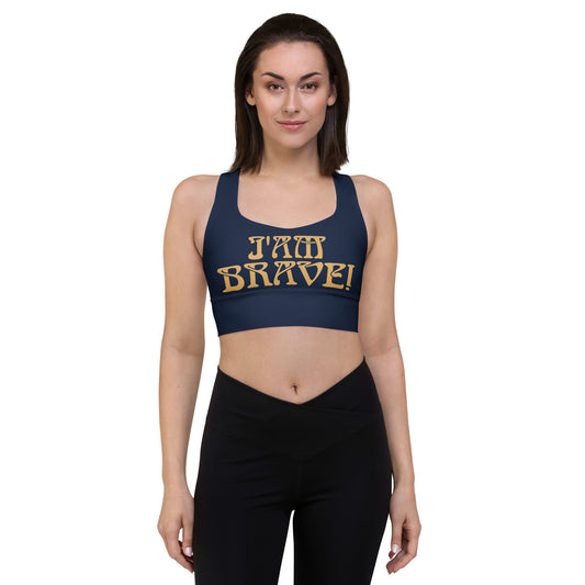 “I’AM BRAVE!” Navy Longline Sports Bra W/Fawn Font