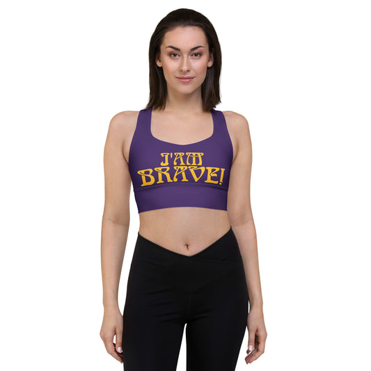 “I’AM BRAVE!” Purple Longline Sports Bra W/Yellow Font
