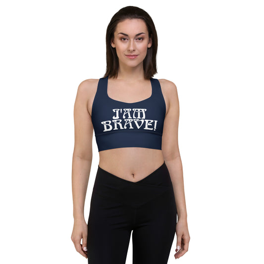 “I’AM BRAVE!” Navy Longline Sports Bra W/White Font