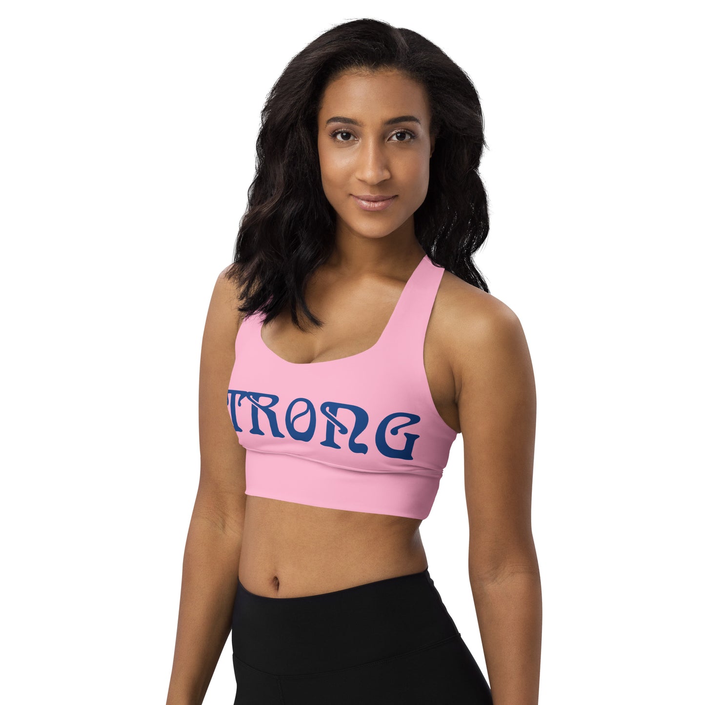 “STRONG”Cotton Candy Longline Sports Bra W/Purple Font