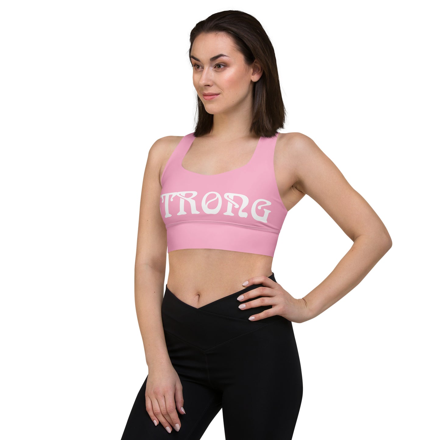 “STRONG” Cotton Candy Longline Sports Bra W/White Font