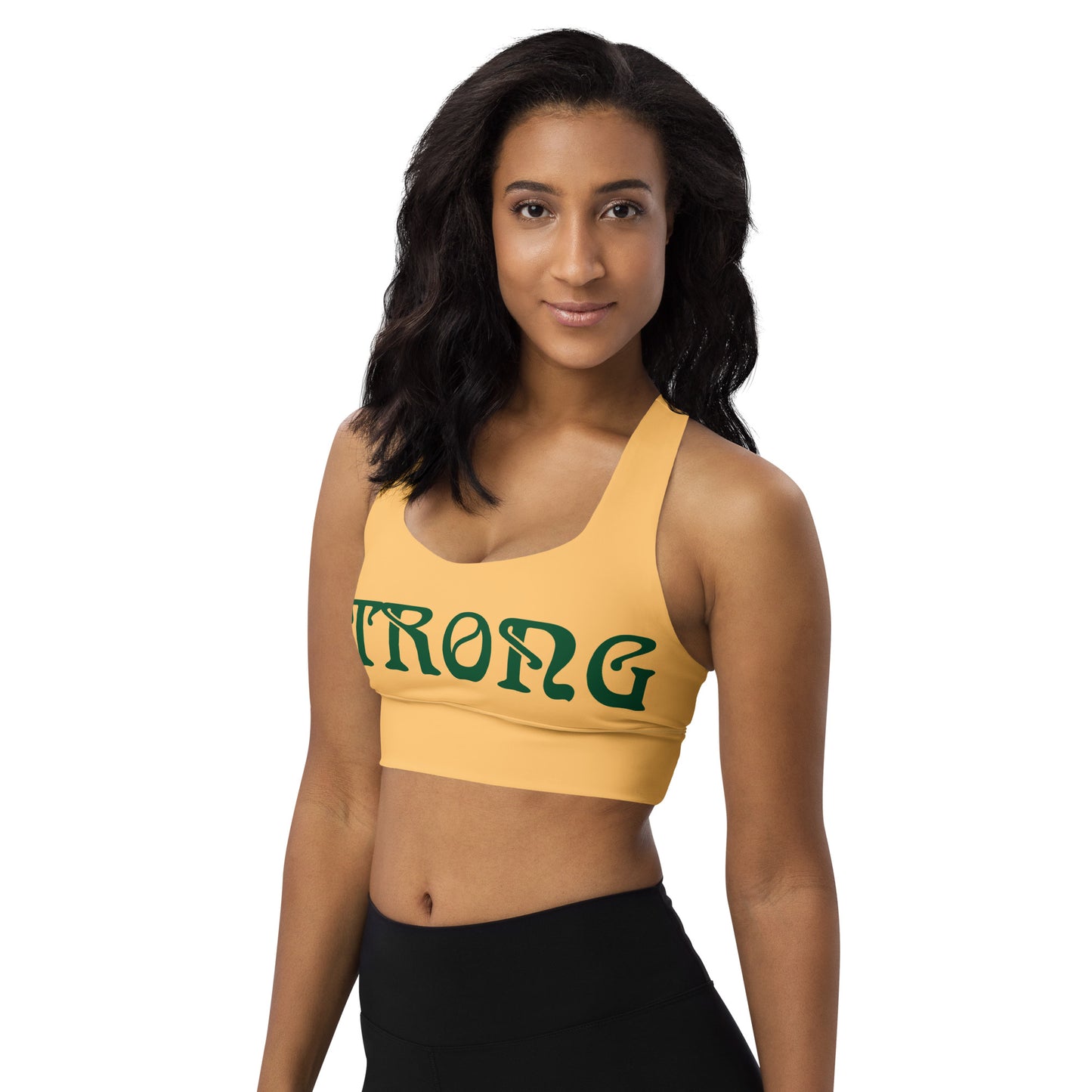 “STRONG”Chardonnay Longline Sports Bra W/Green Font