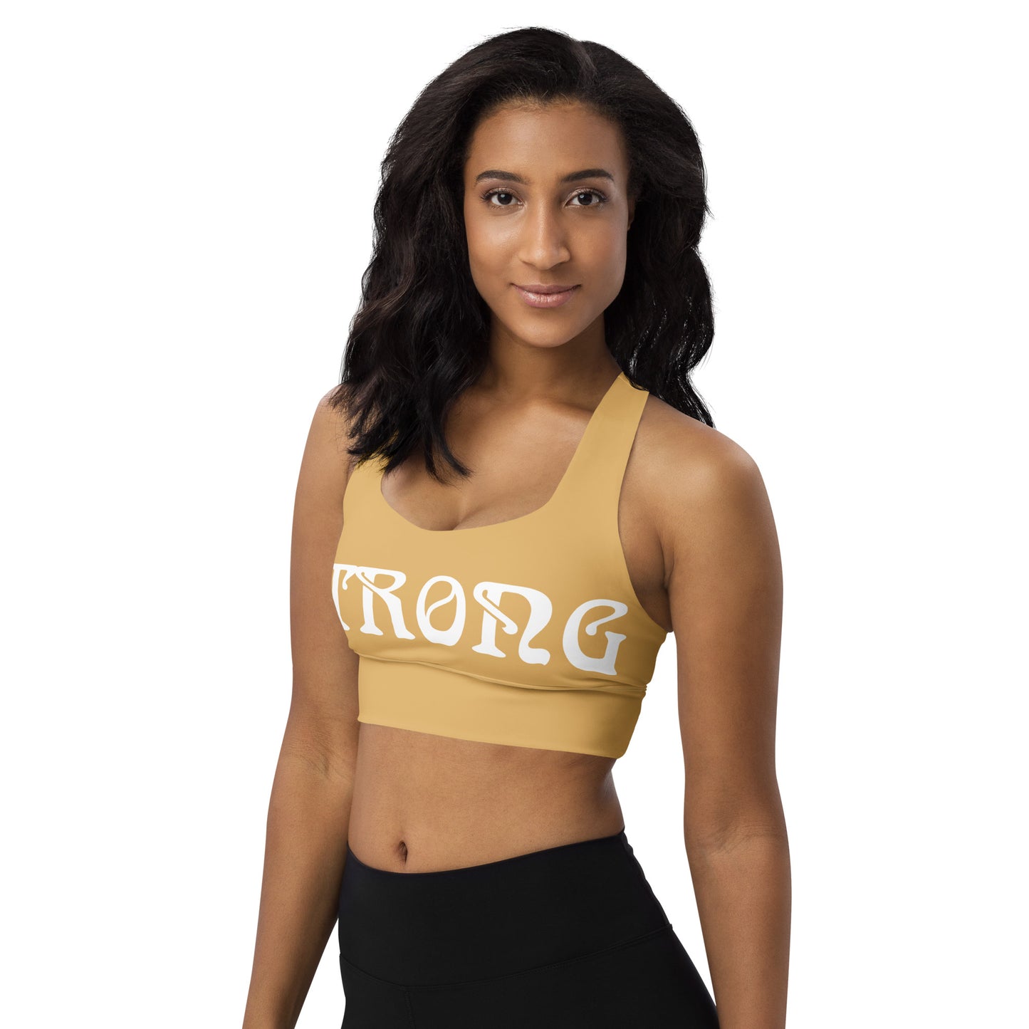 “STRONG” Fawn Longline Sports Bra W/White Font