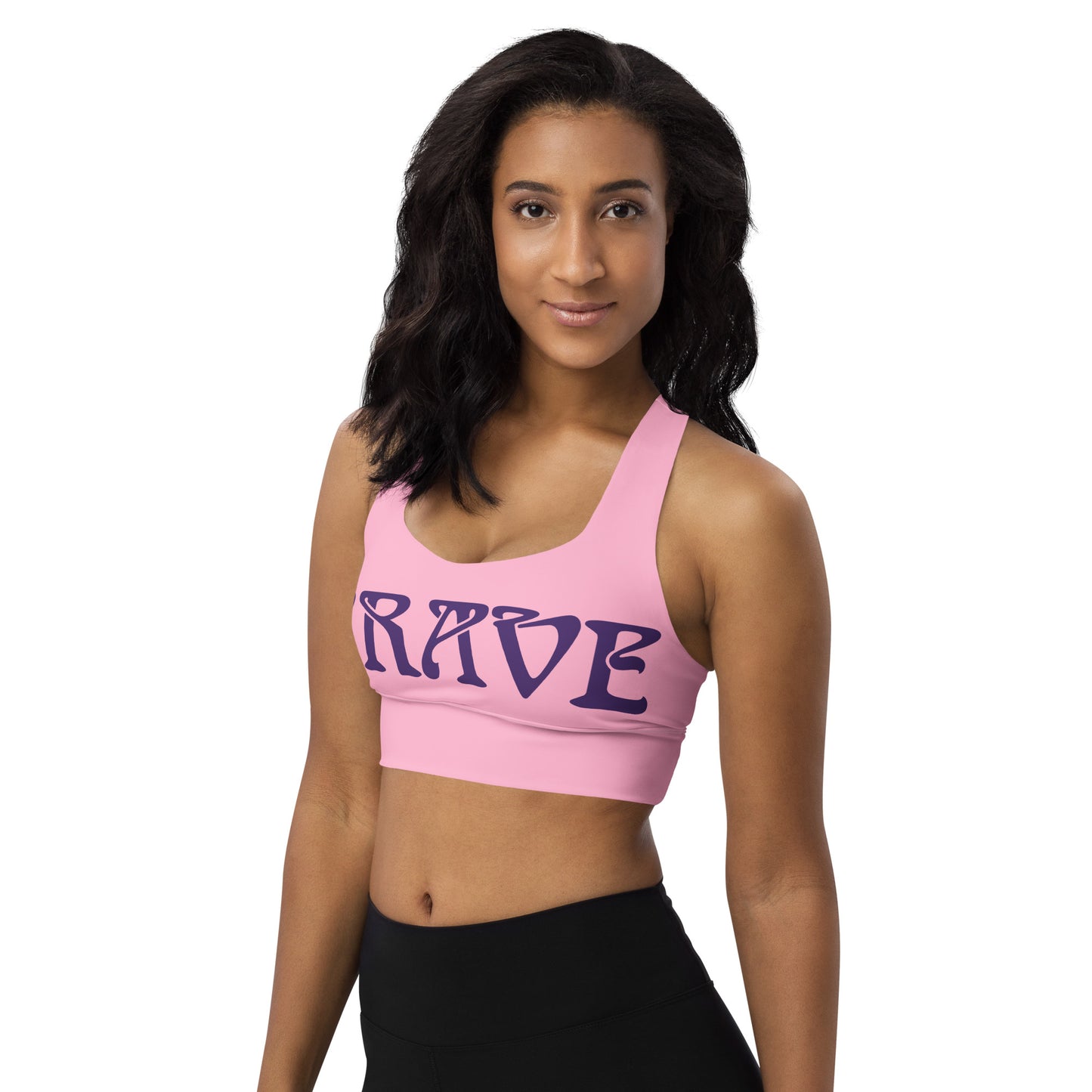 “BRAVE” Cotton Candy Longline Sports Bra W/Purple Font