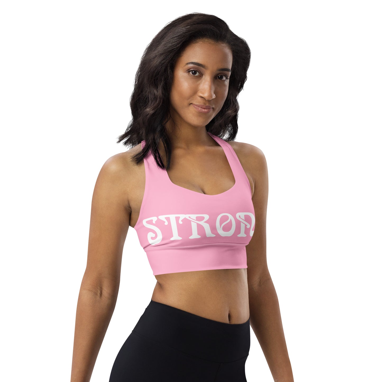 “STRONG” Cotton Candy Longline Sports Bra W/White Font