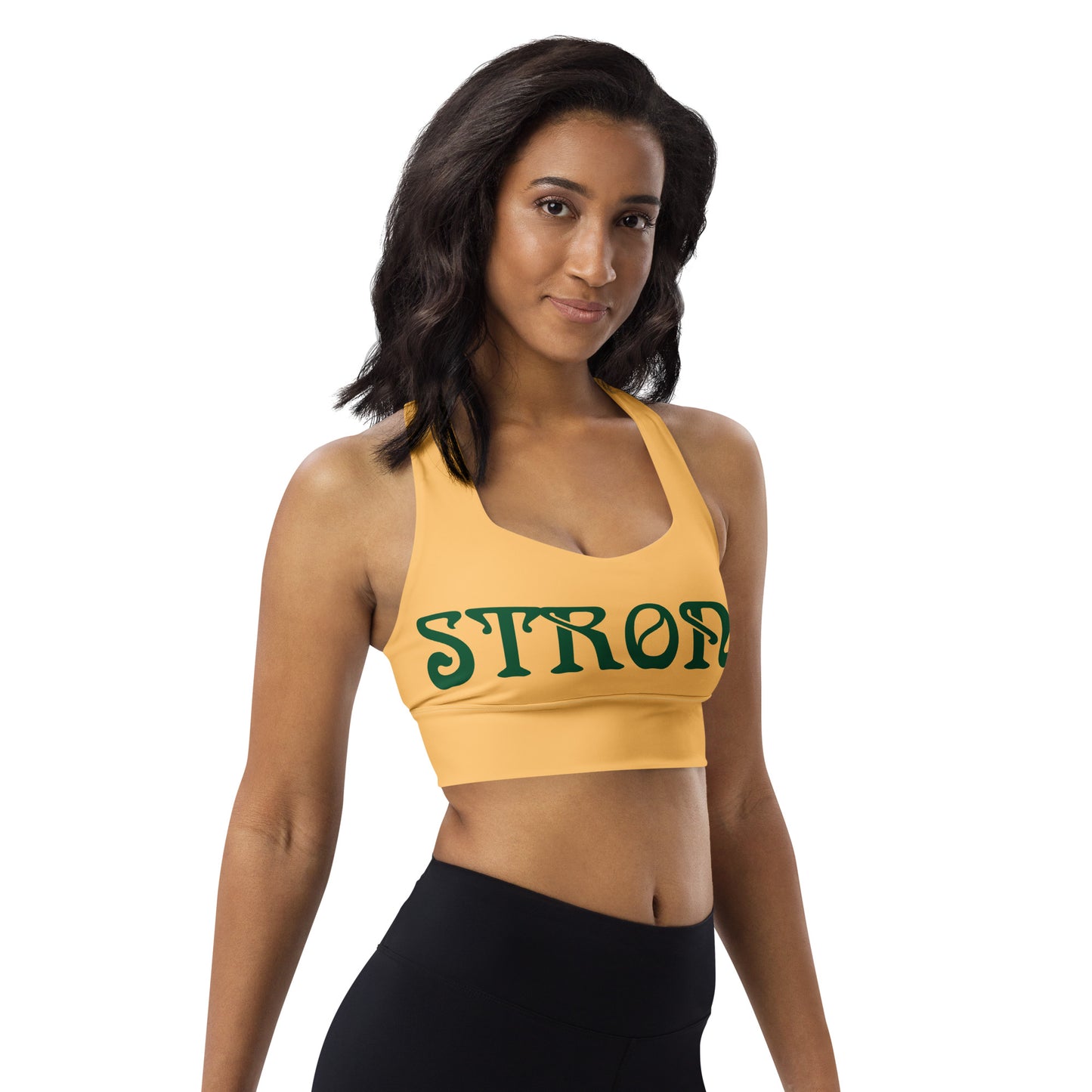 “STRONG”Chardonnay Longline Sports Bra W/Green Font