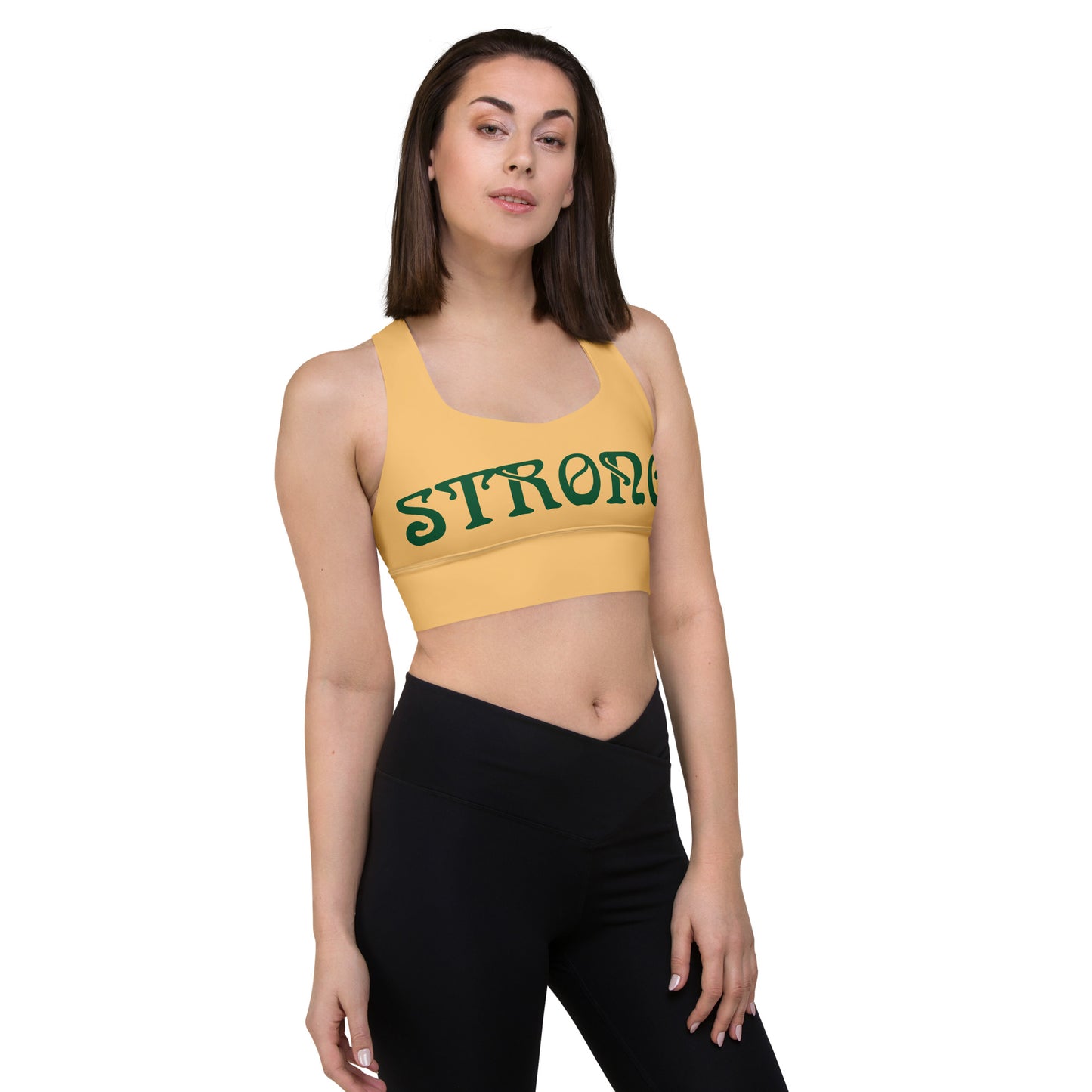 “STRONG”Chardonnay Longline Sports Bra W/Green Font