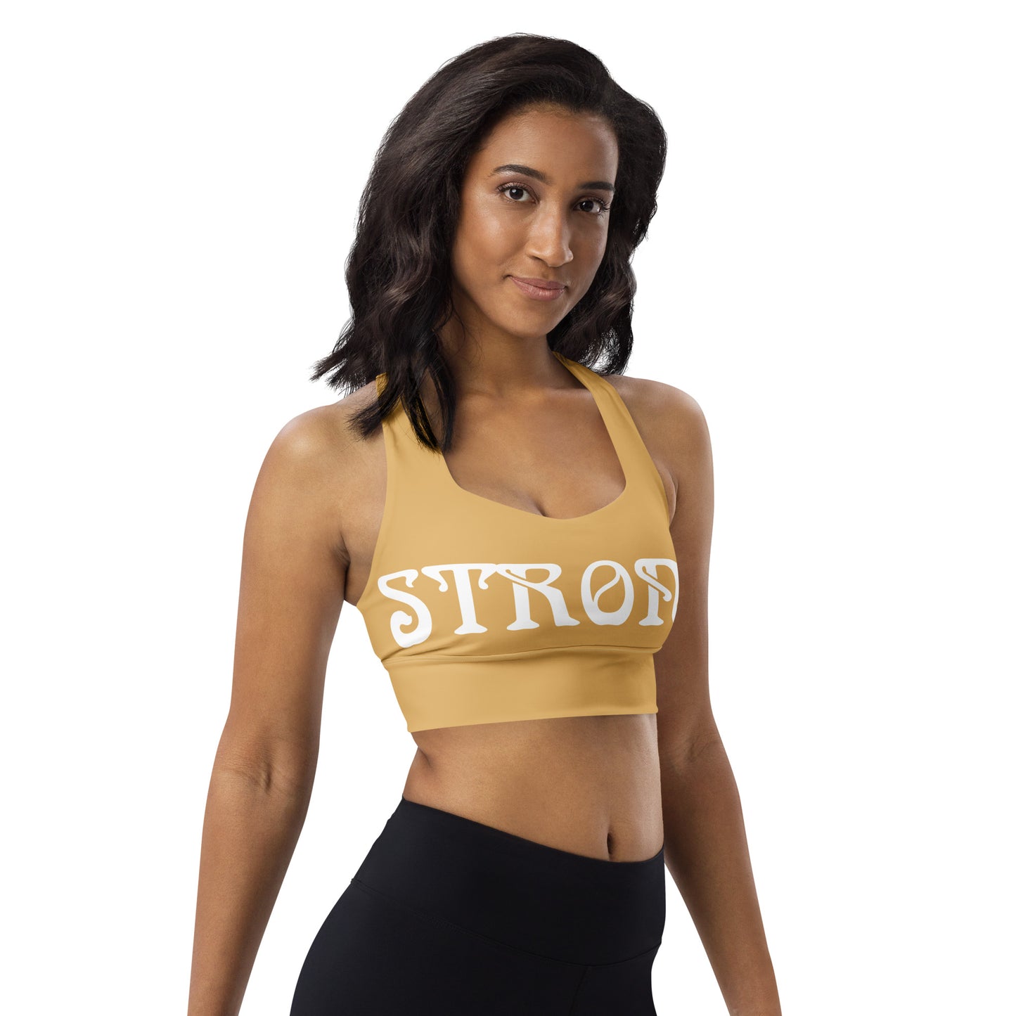 “STRONG” Fawn Longline Sports Bra W/White Font