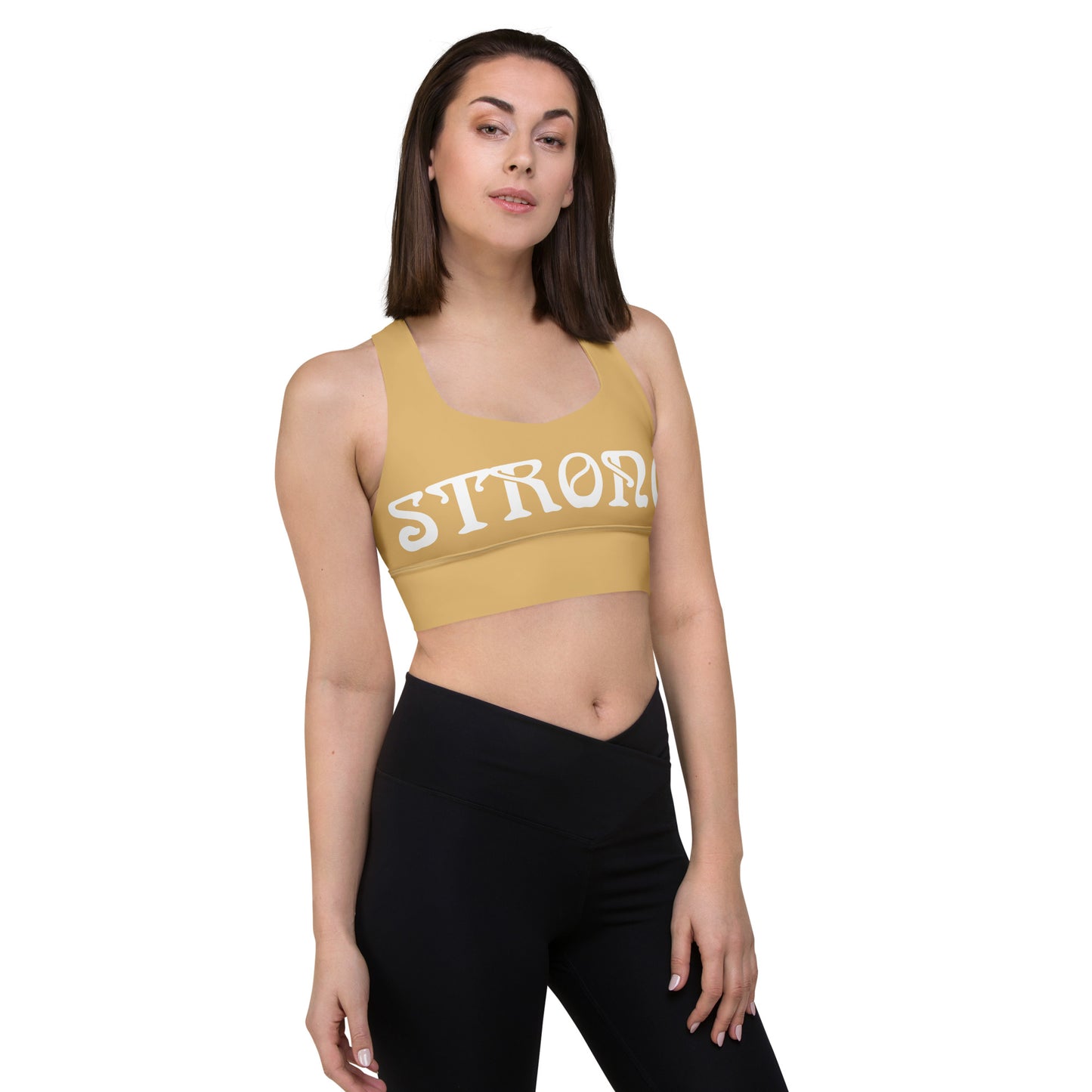 “STRONG” Fawn Longline Sports Bra W/White Font