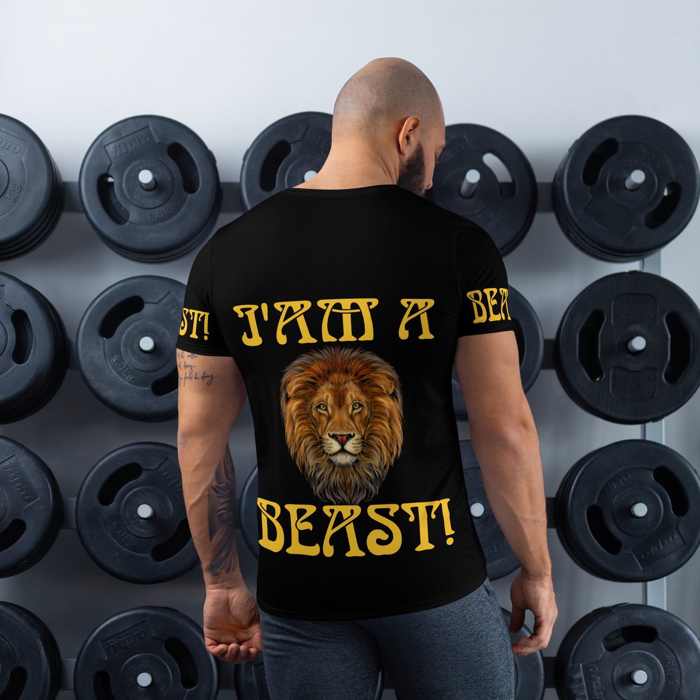 “I’AM A BEAST!”Black Men's Athletic T-Shirt W/Yellow Font