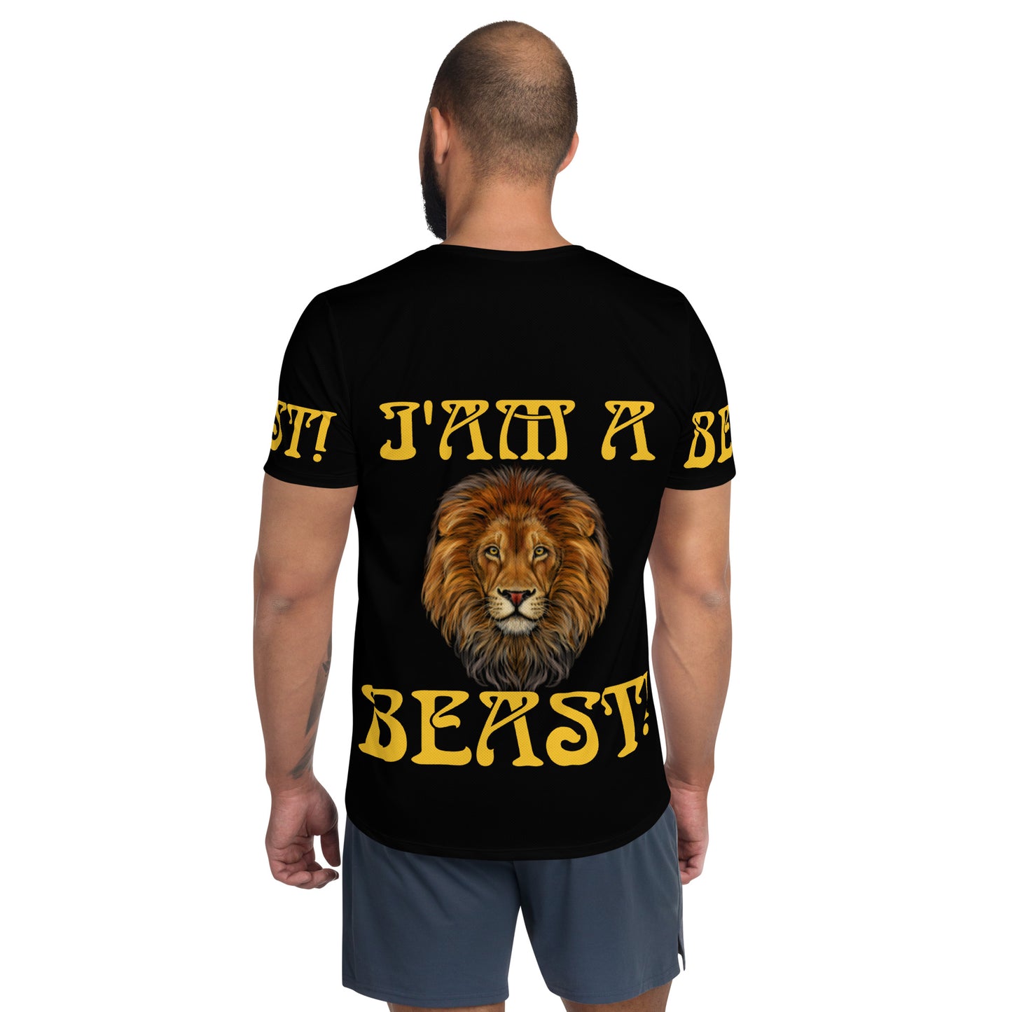 “I’AM A BEAST!”Black Men's Athletic T-Shirt W/Yellow Font