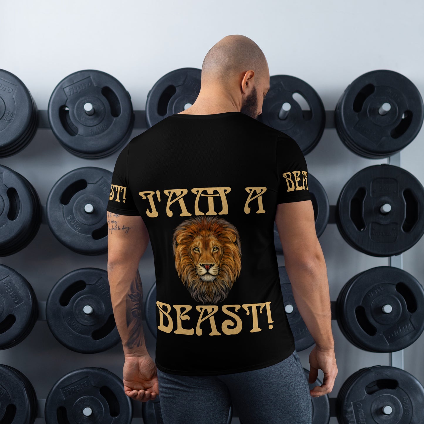 “I’AM A BEAST!”Black Men's Athletic T-Shirt W/Fawn Font