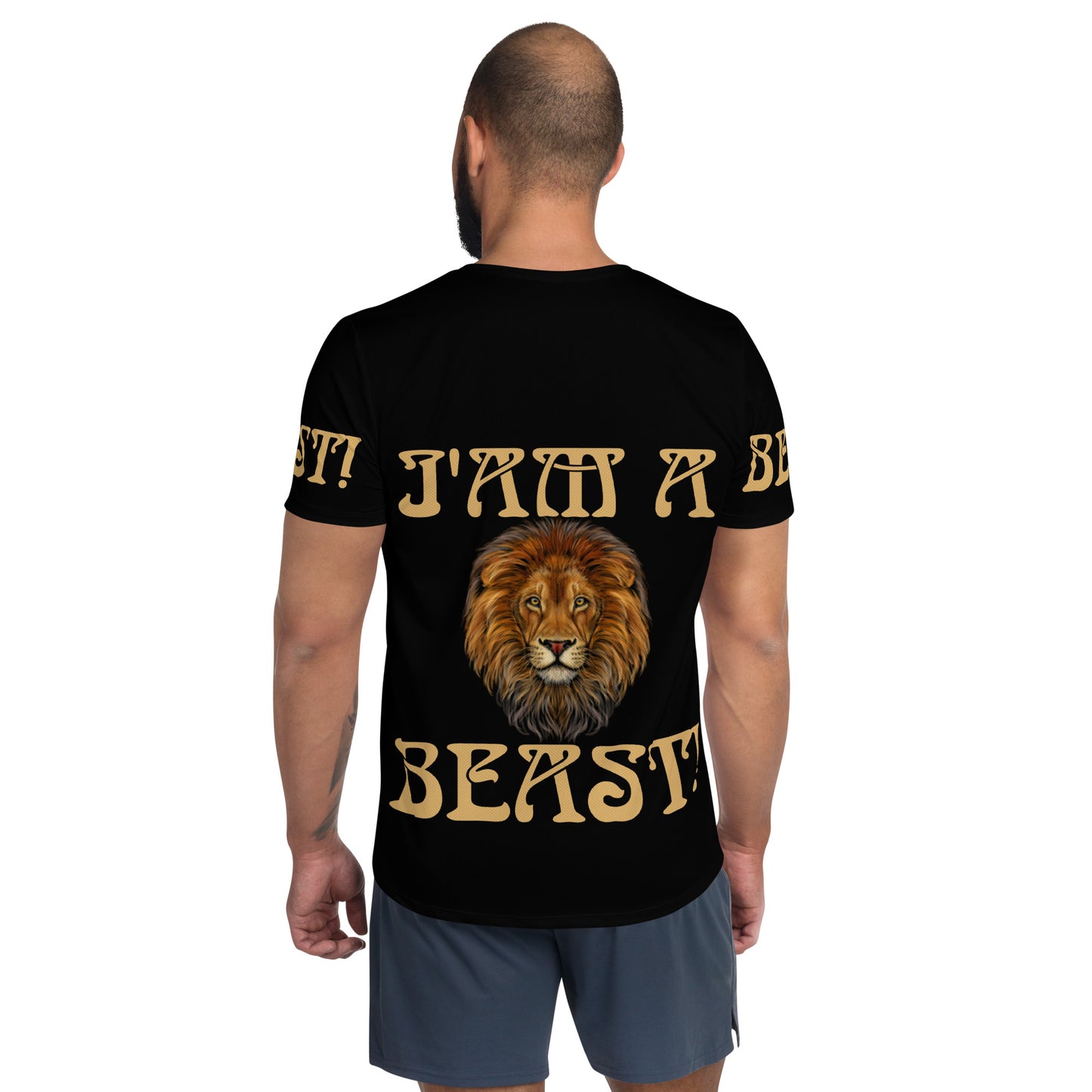 “I’AM A BEAST!”Black Men's Athletic T-Shirt W/Fawn Font