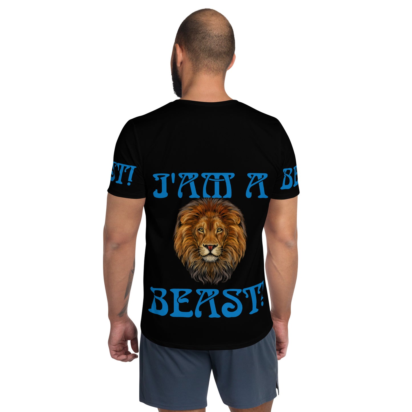 “I’AM A BEAST!” Black Men's Athletic T-Shirt W/Navy Blue Font